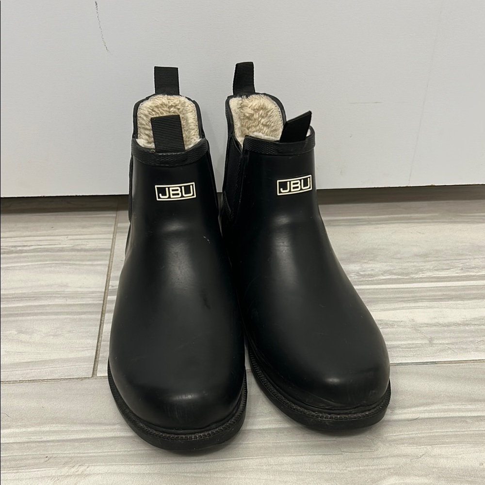JBU Black Slip-On Winter Rain Boots Waterproof